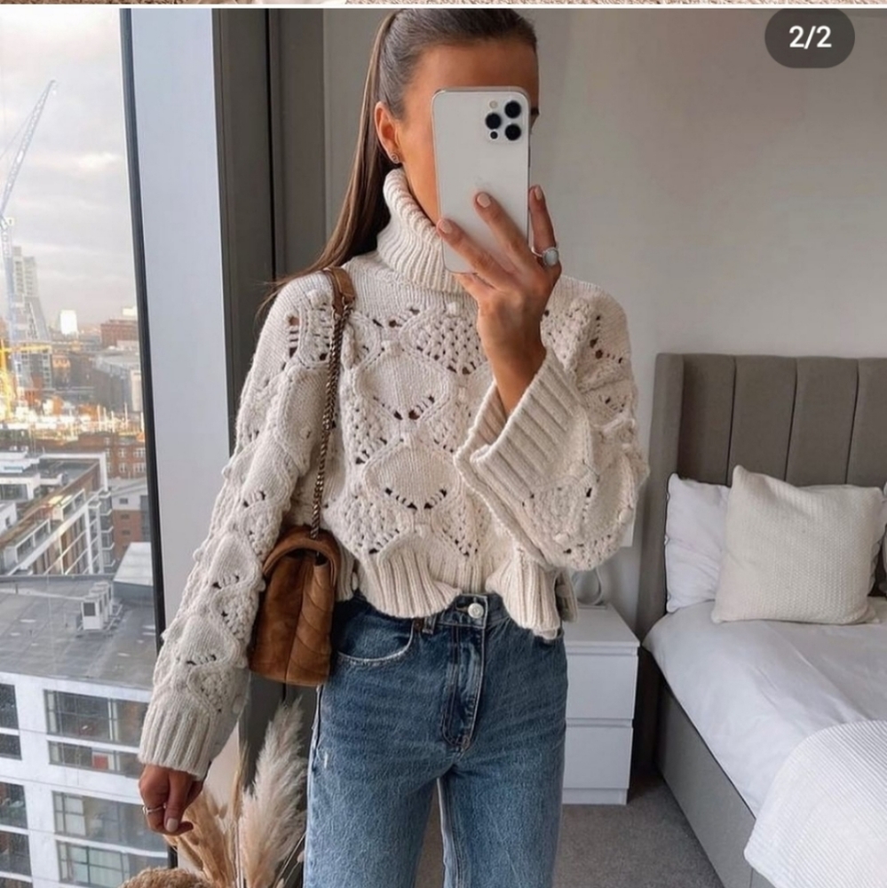 Zara * Cable Knit Sweater With Buttoned Cuffs - Picture 7 of 16